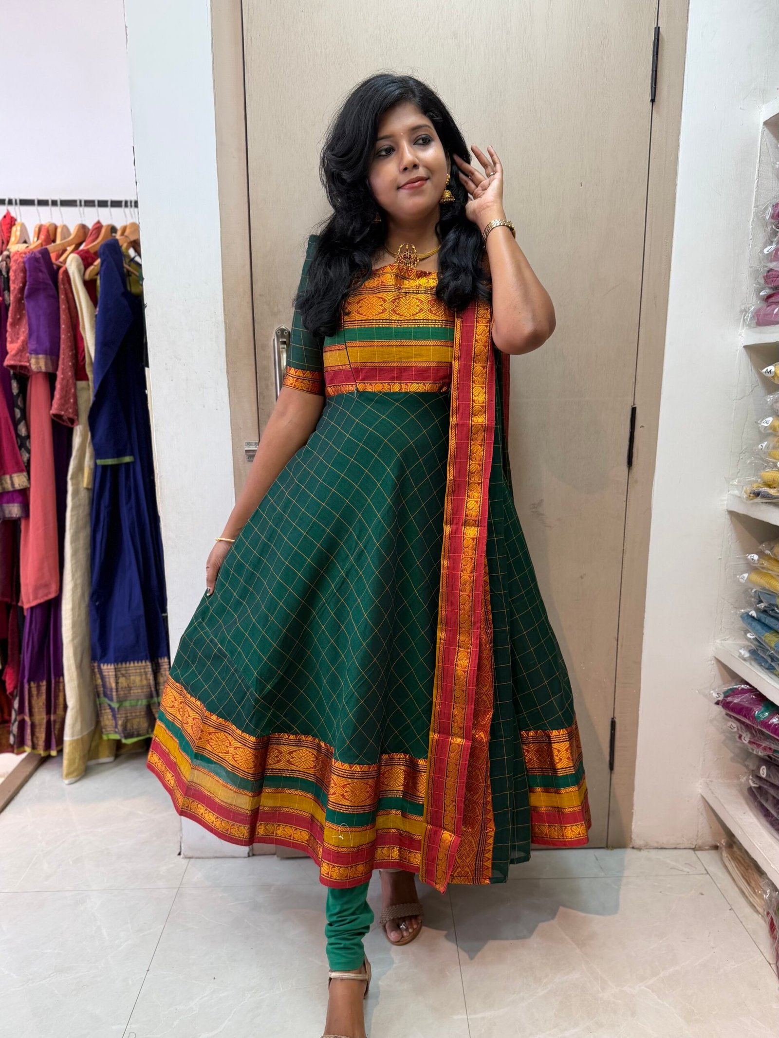 Rani Green Anarkali & Duppata - Image 3