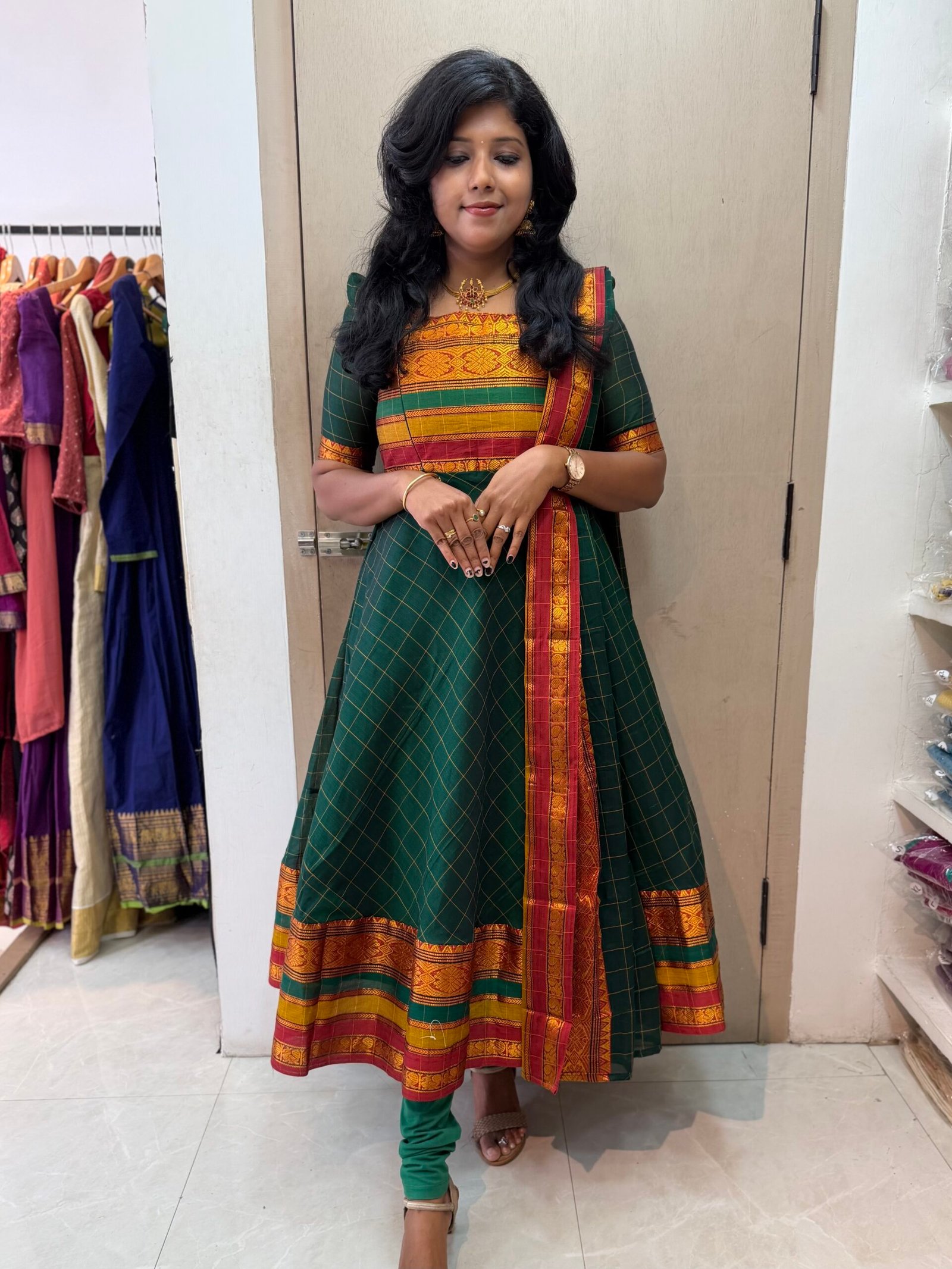 Rani Green Anarkali & Duppata - Image 4