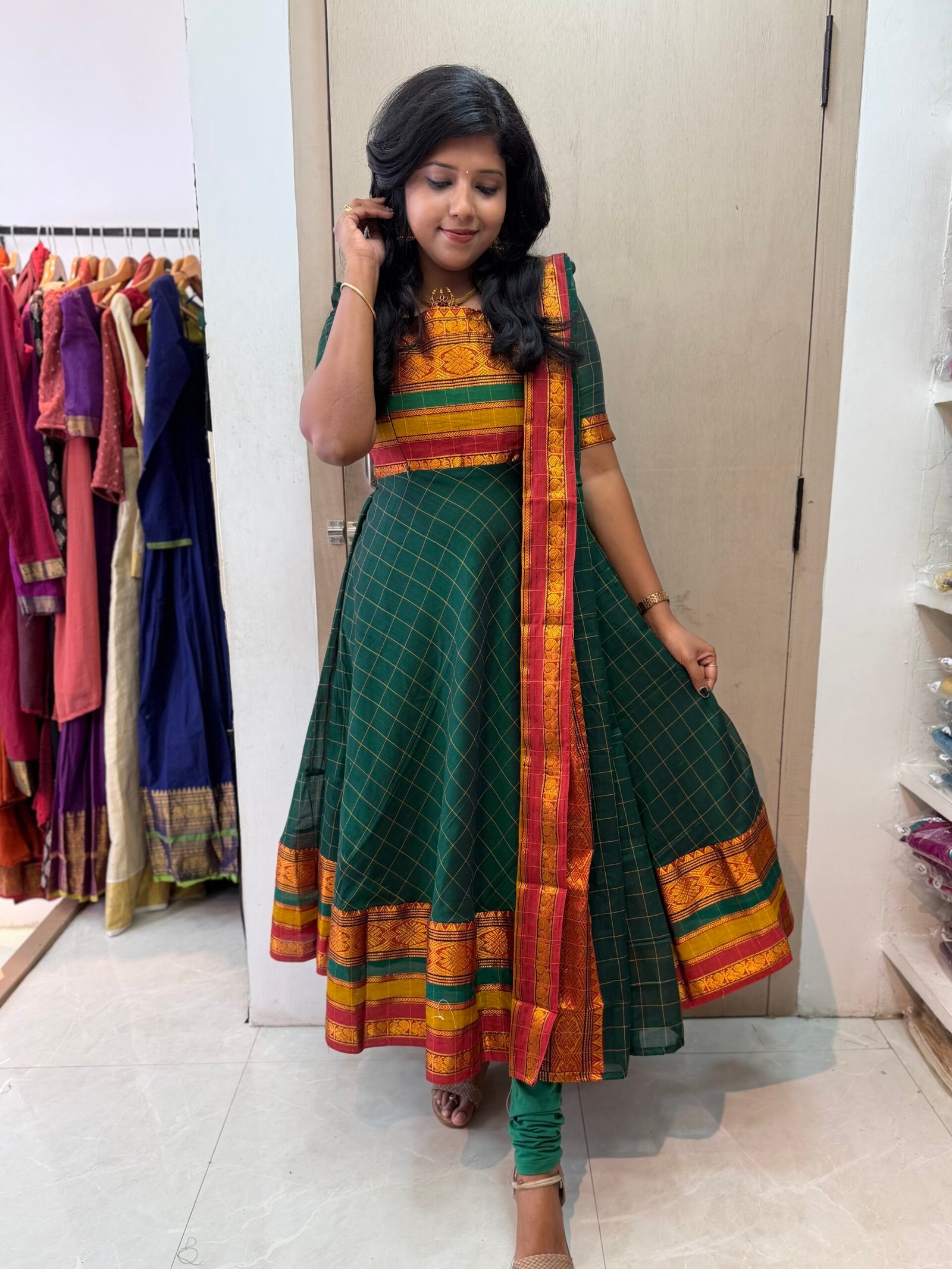 Rani Green Anarkali & Duppata - Image 5